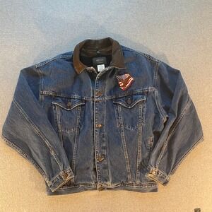 ID Wear Denim Trucker Jacket Mens Large Wool Lined Blue Jean Coat Made in Canada